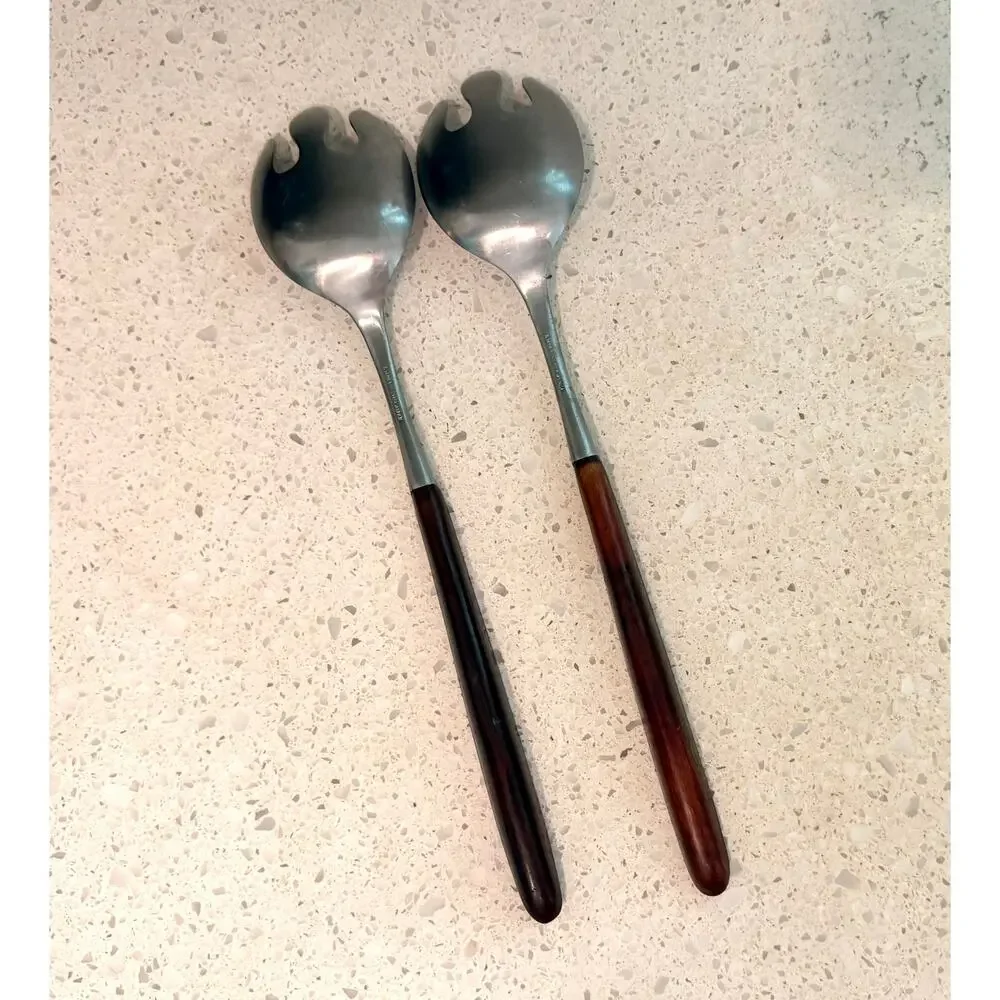 MCM Japan Salad Servers Rosewood Handles Stainless Vintage Midcentury Barware